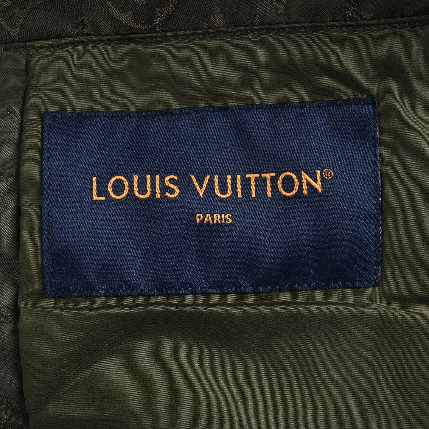 Louis Vuitton/Louis Vuitton olive green all-over printed old flower satin baseball jacket